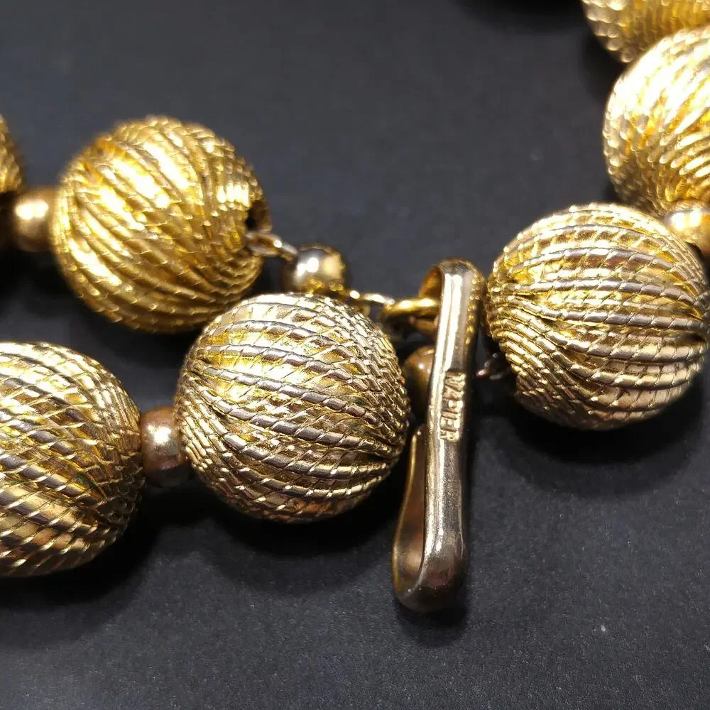 Vintage Napier Gold Textured Bead Necklace 1950s Signed 17” - Picture 8 of 10